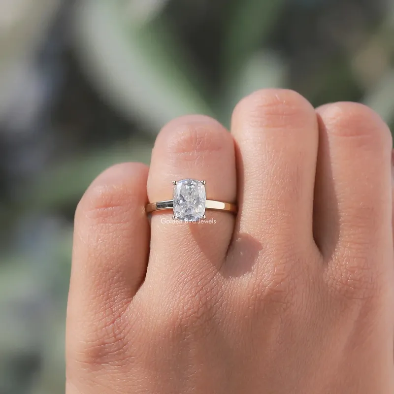 Colorless Elongated Cushion Cut Solitaire Moissanite Ring view 4