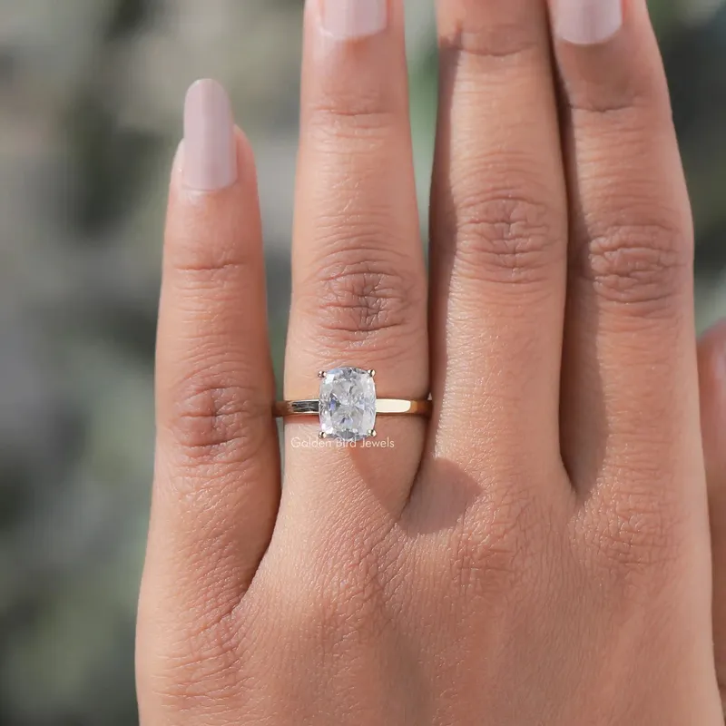 Colorless Elongated Cushion Cut Solitaire Moissanite Ring view 3