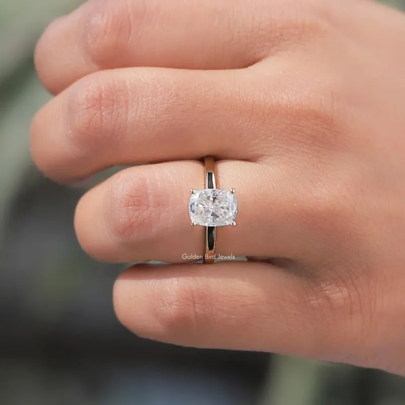 Colorless Elongated Cushion Cut Solitaire Moissanite Ring view 6