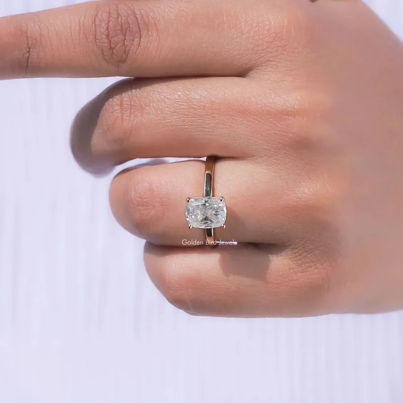Colorless Elongated Cushion Cut Solitaire Moissanite Ring view 8