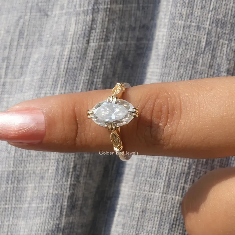 Colorless Moval Cut Moissanite Engagement Ring view 8