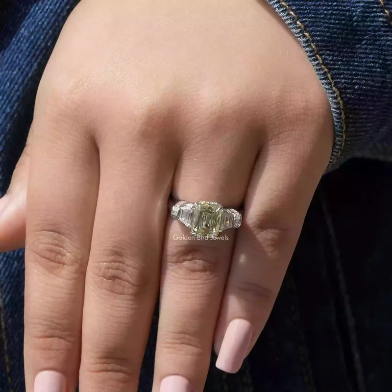 Criss And Trapezoid Cut Three Stone Engagement Ring view 8