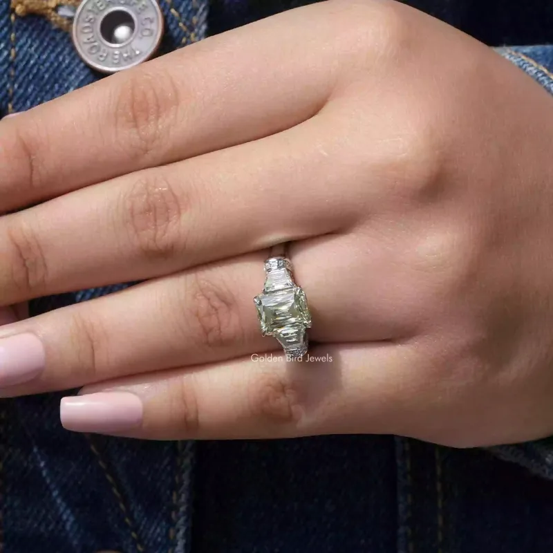 Criss And Trapezoid Cut Three Stone Engagement Ring view 5