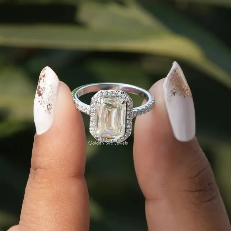 Criss Cut Colorless Moissanite Halo Wedding Ring round cut engagement ring