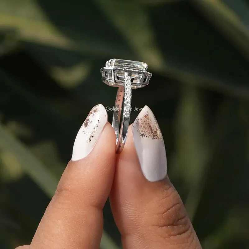 Criss Cut Colorless Moissanite Halo Wedding Ring view 2
