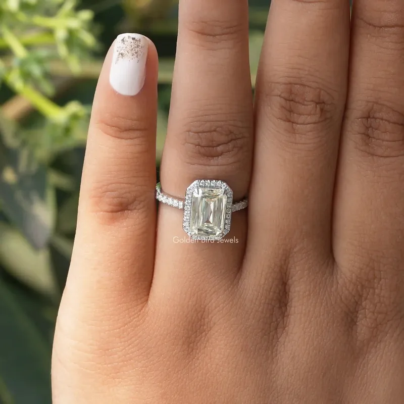 Criss Cut Colorless Moissanite Halo Wedding Ring view 3