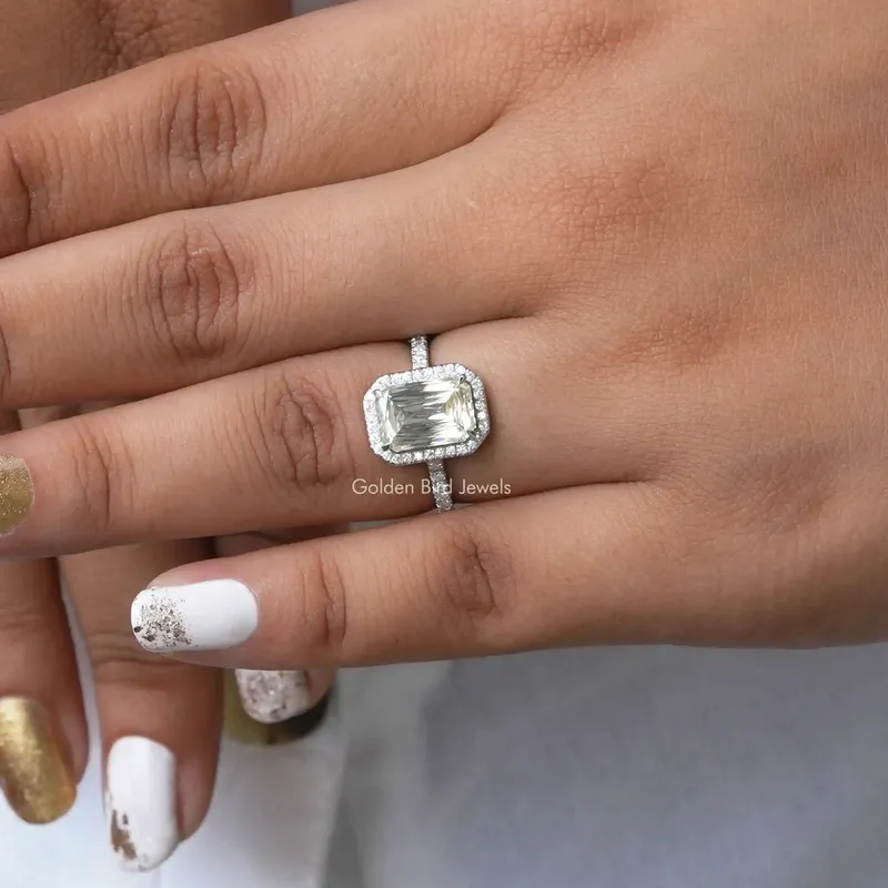 Criss Cut Colorless Moissanite Halo Wedding Ring view 6
