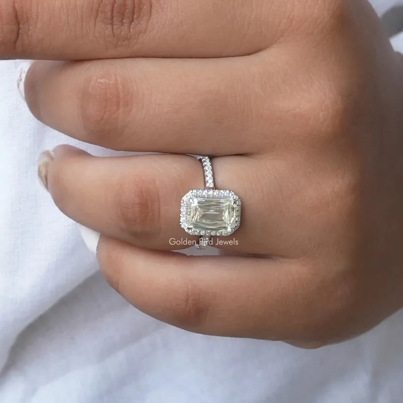 Criss Cut Colorless Moissanite Halo Wedding Ring view 8