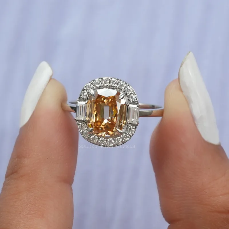 Criss Cut Cushion Multi Stone Moissanite Halo Ring view 3