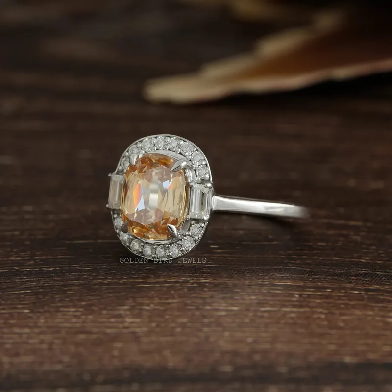 Criss Cut Cushion Multi Stone Moissanite Halo Ring view 4