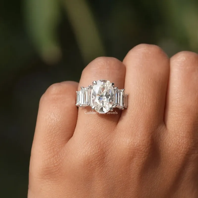 Crushed Ice Oval 5 Stone Vertical Baguette Engagement Ring view 5