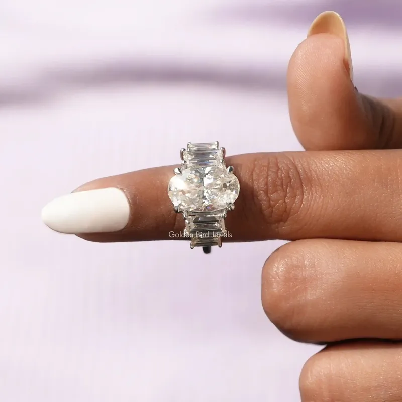 Crushed Ice Oval 5 Stone Vertical Baguette Engagement Ring view 3