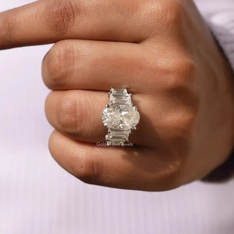 Crushed Ice Oval 5 Stone Vertical Baguette Engagement Ring view 6
