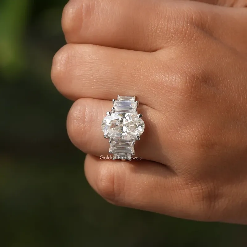 Crushed Ice Oval 5 Stone Vertical Baguette Engagement Ring view 7