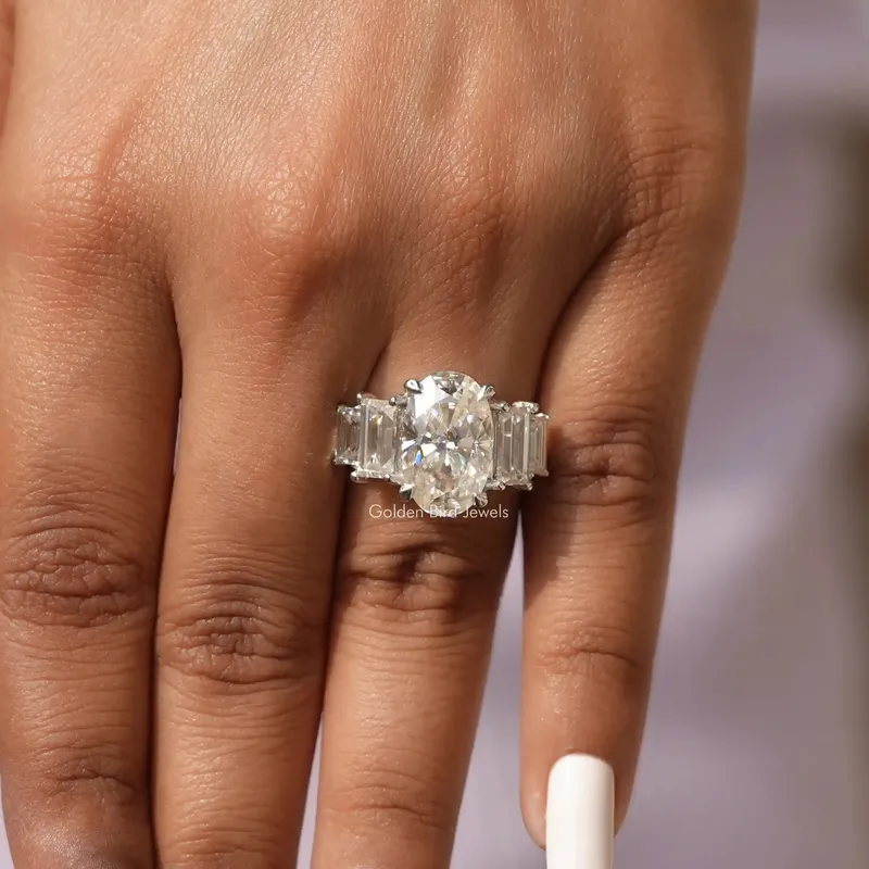 Crushed Ice Oval 5 Stone Vertical Baguette Engagement Ring view 4