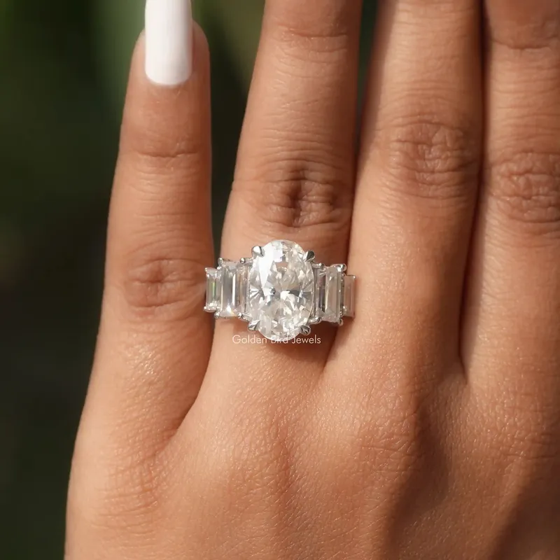 Crushed Ice Oval 5 Stone Vertical Baguette Engagement Ring view 2