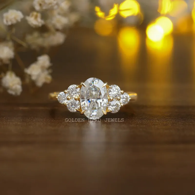 Crushed Ice Oval Moissanite Cluster Engagement Ring oval cut engagement ring
