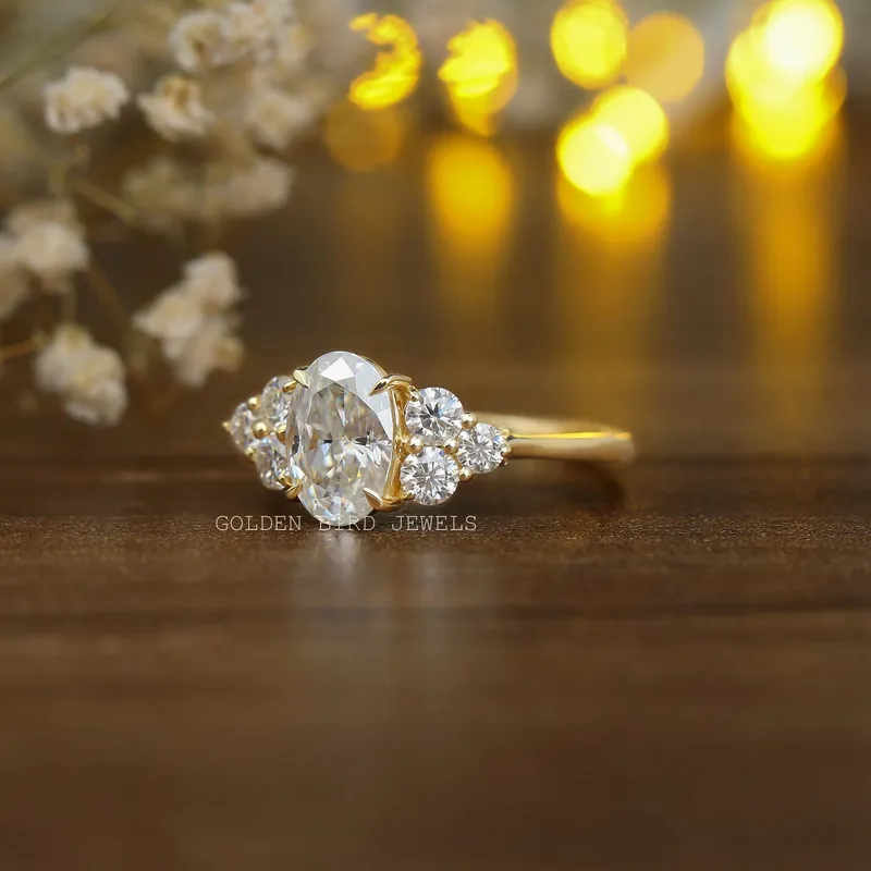 Crushed Ice Oval Moissanite Cluster Engagement Ring view 7