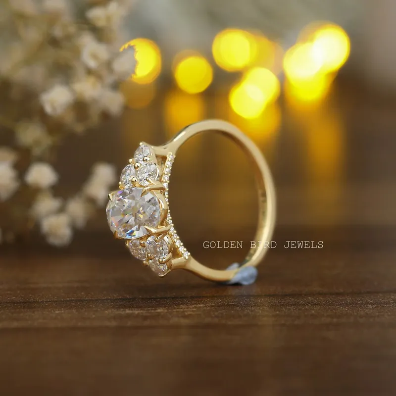 Crushed Ice Oval Moissanite Cluster Engagement Ring view 9