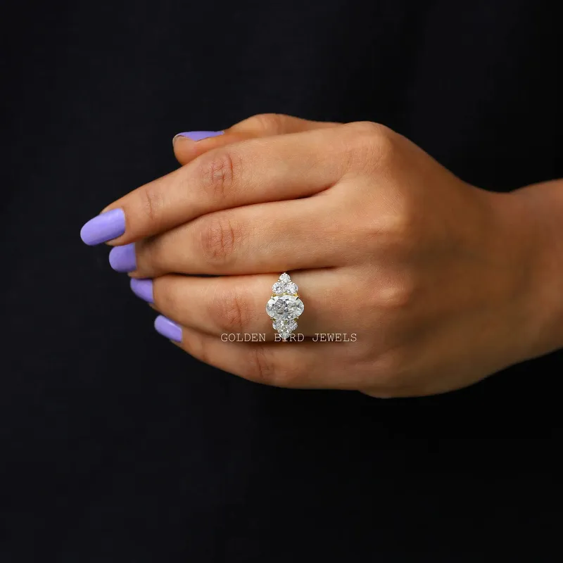 Crushed Ice Oval Moissanite Cluster Engagement Ring view 2