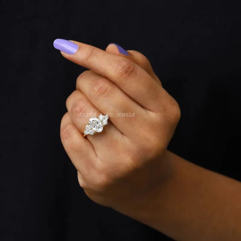 Crushed Ice Oval Moissanite Cluster Engagement Ring view 3