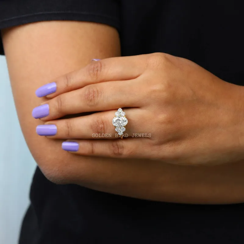 Crushed Ice Oval Moissanite Cluster Engagement Ring view 6