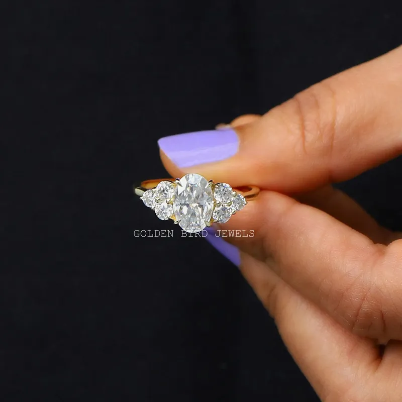 Crushed Ice Oval Moissanite Cluster Engagement Ring view 4