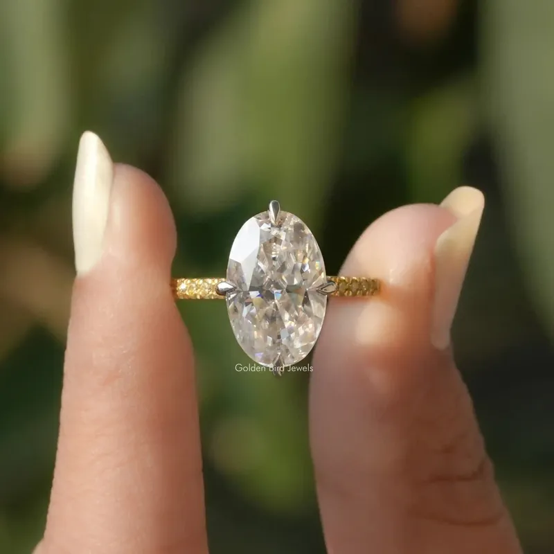 Crushed Ice Oval Moissanite Engagement Ring oval cut engagement ring