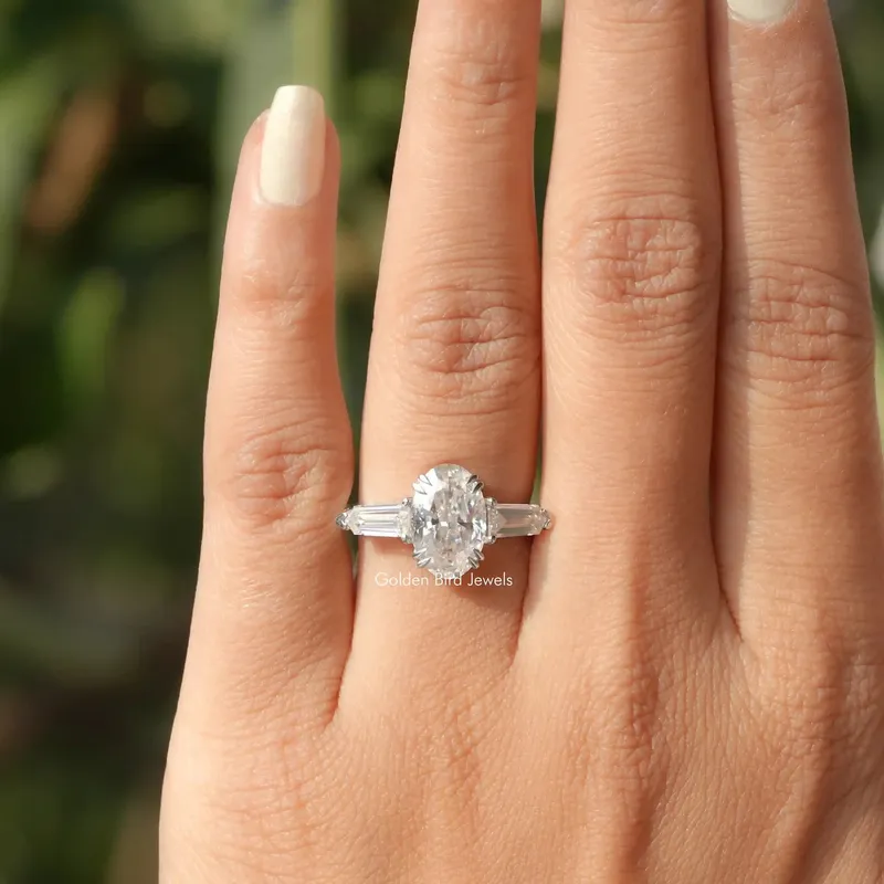 Crushed Ice Oval Moissanite Three Stone Ring view 4