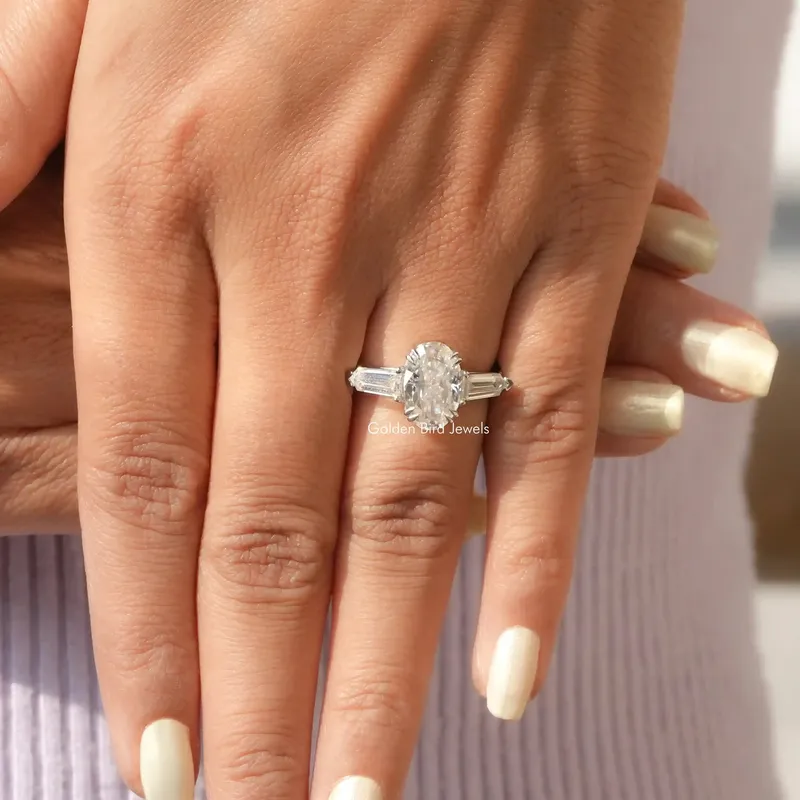 Crushed Ice Oval Moissanite Three Stone Ring view 6