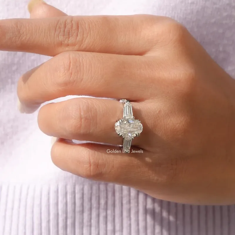 Crushed Ice Oval Moissanite Three Stone Ring view 3