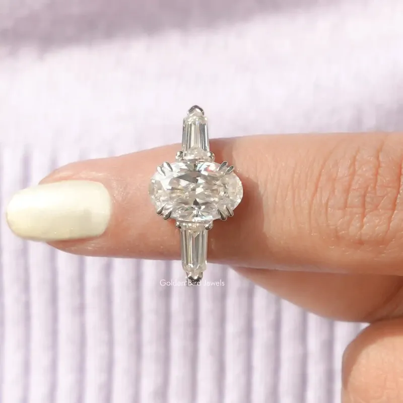Crushed Ice Oval Moissanite Three Stone Ring view 5