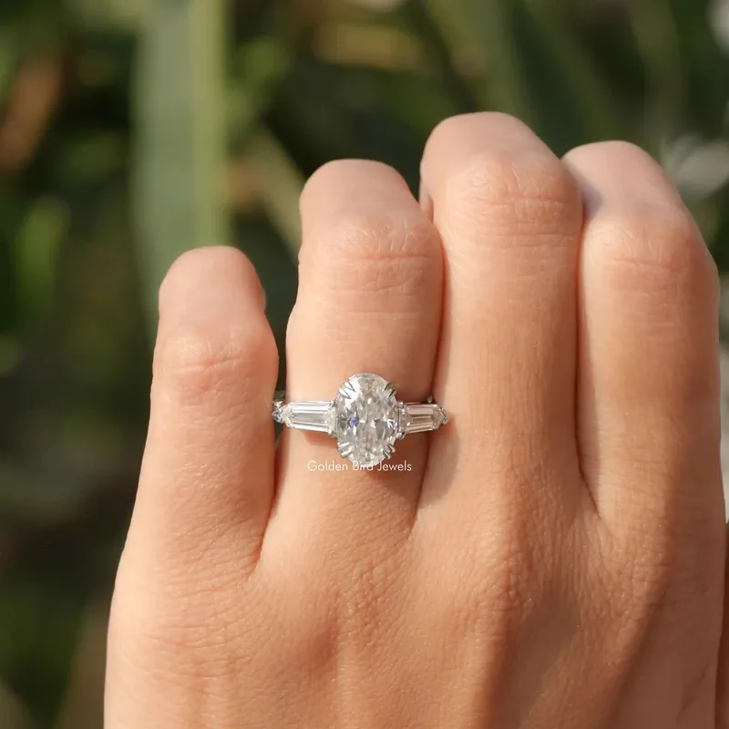 Crushed Ice Oval Moissanite Three Stone Ring view 2