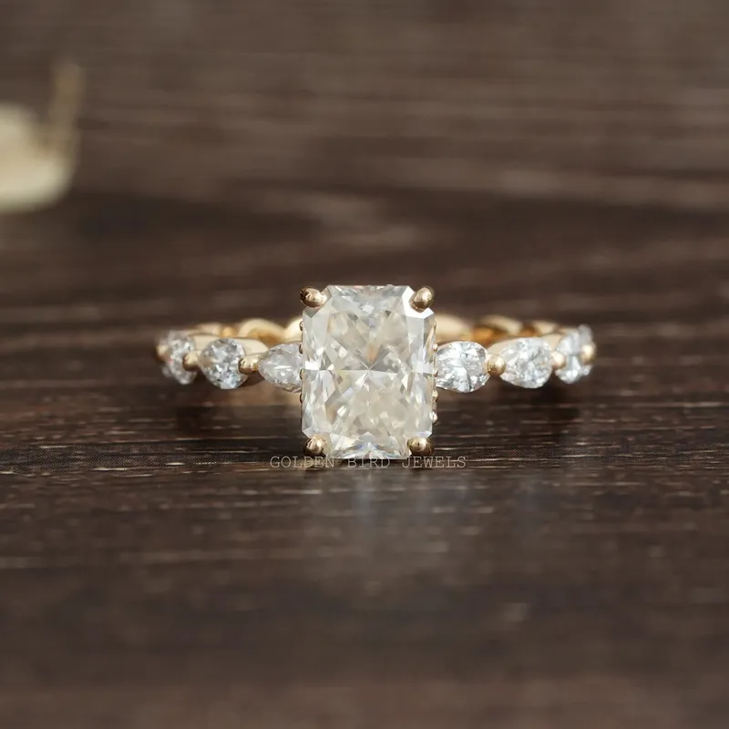 Crushed Ice Radiant Cut Hidden Halo Moissanite Ring pear cut engagement ring