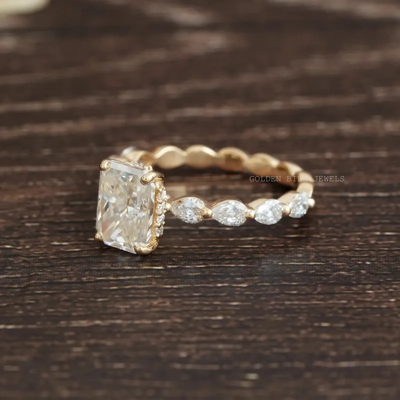 Crushed Ice Radiant Cut Hidden Halo Moissanite Ring view 6