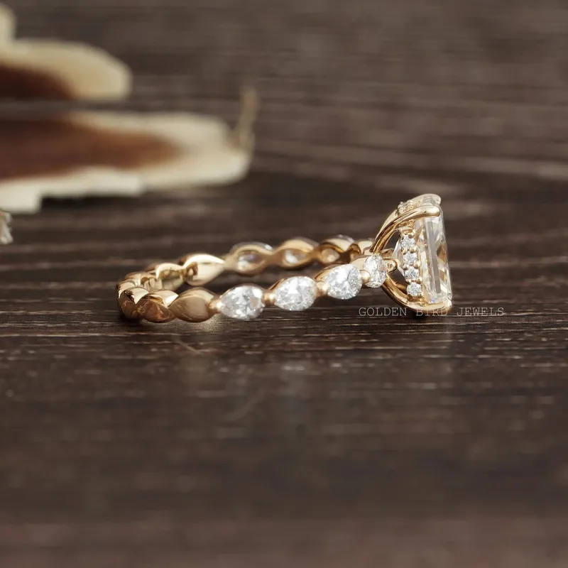 Crushed Ice Radiant Cut Hidden Halo Moissanite Ring view 8