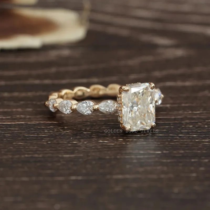 Crushed Ice Radiant Cut Hidden Halo Moissanite Ring view 5