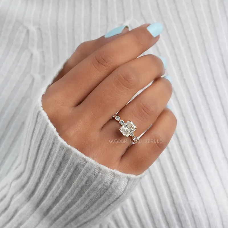 Crushed Ice Radiant Cut Hidden Halo Moissanite Ring view 2