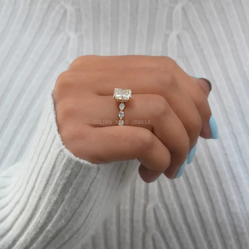 Crushed Ice Radiant Cut Hidden Halo Moissanite Ring view 7