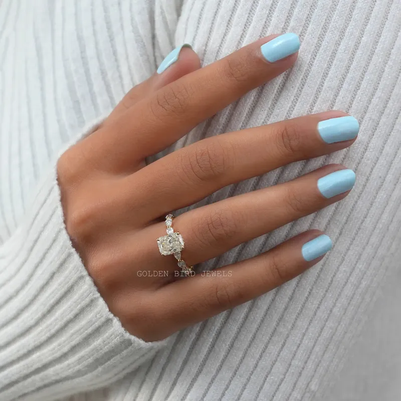 Crushed Ice Radiant Cut Hidden Halo Moissanite Ring view 3