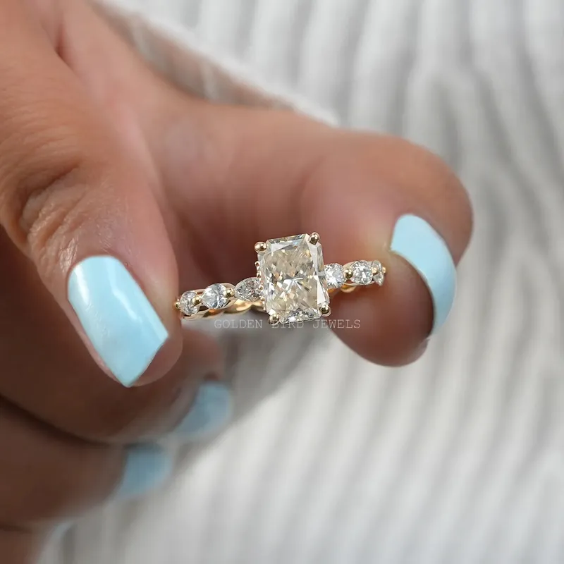 Crushed Ice Radiant Cut Hidden Halo Moissanite Ring view 4
