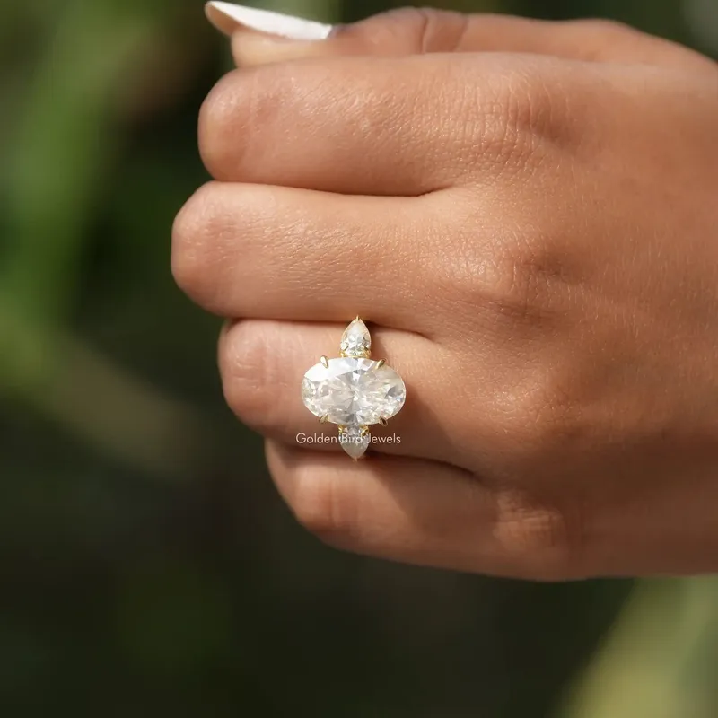 Crushed Iced Oval Three Stone Moissanite Engagement Ring view 8