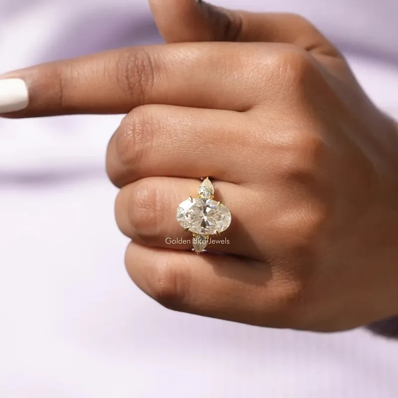 Crushed Iced Oval Three Stone Moissanite Engagement Ring view 5