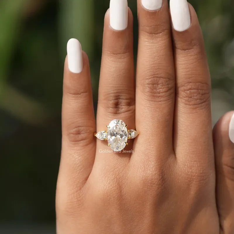 Crushed Iced Oval Three Stone Moissanite Engagement Ring view 3