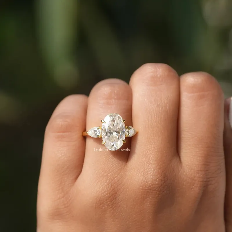 Crushed Iced Oval Three Stone Moissanite Engagement Ring view 4
