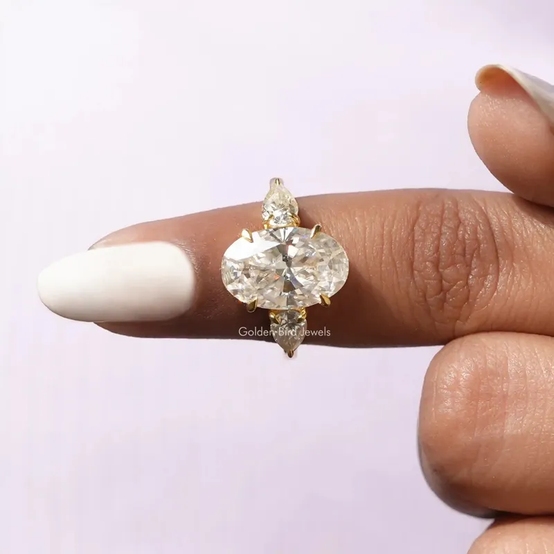 Crushed Iced Oval Three Stone Moissanite Engagement Ring view 6