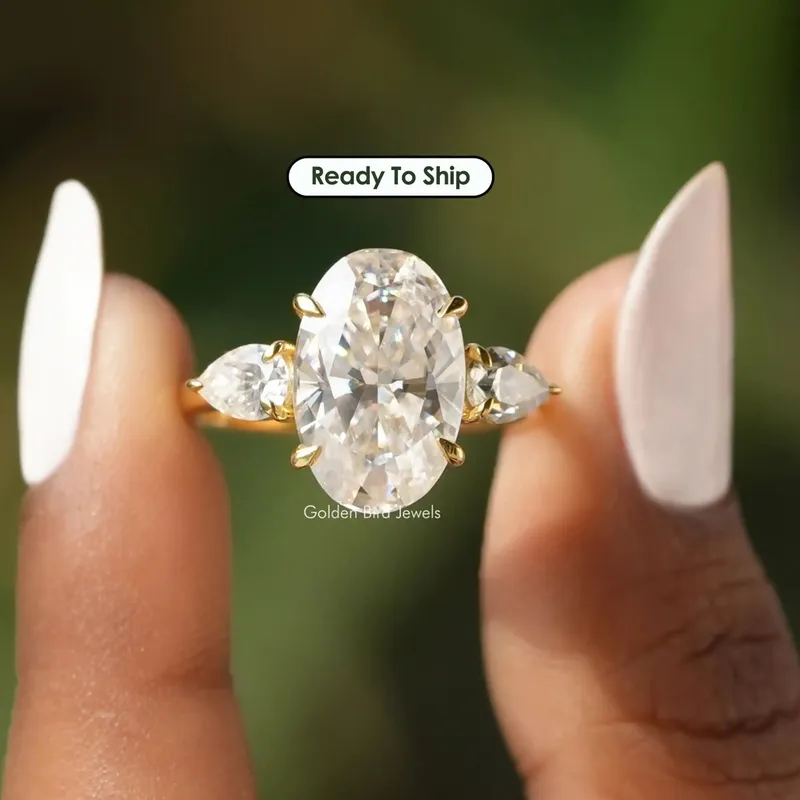Crushed Iced Oval Three Stone Moissanite Engagement Ring oval cut engagement ring
