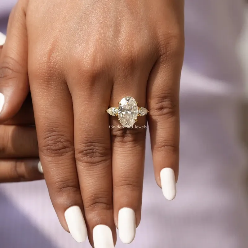Crushed Iced Oval Three Stone Moissanite Engagement Ring view 7