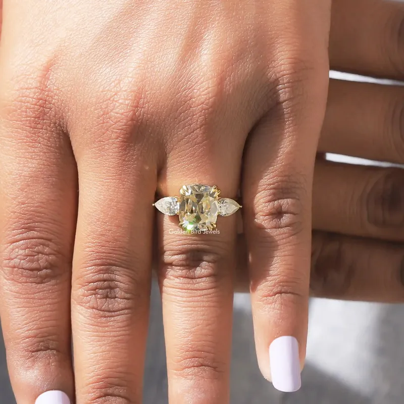 Cushion And Pear Cut 3 Stone Moissanite Ring view 4