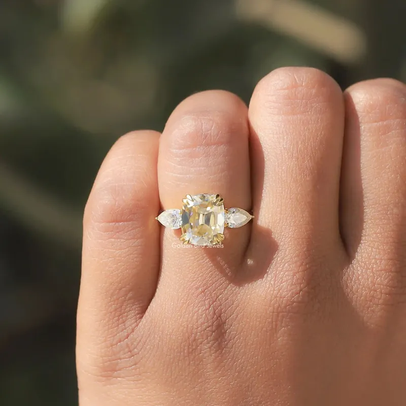 Cushion And Pear Cut 3 Stone Moissanite Ring view 6